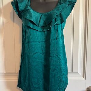 Ann Taylor Women’s Silk Teal Ruffle Sleeveless Top XL